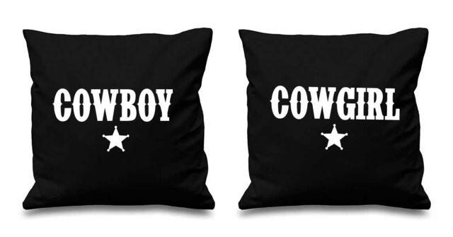 60 SECOND MAKEOVER Cowboy Cowgirl Black Cushion Coversr - Size: 40 cm x 40 cm