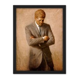 "Artery8 Wall Art Print Shikler Official Portrait US President John Kennedy JFK Painting Large Framed Wall Décor Art in Brown - Size: W18"" x H24""" - thumbnail 1