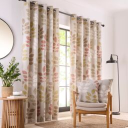 Portfolio Home Springfield Leaf Fully Lined Eyelet Curtain Set in Natural - Size: 117 cm width x 137 cm drop