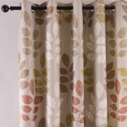 Portfolio Home Springfield Leaf Fully Lined Eyelet Curtain Set in Natural - Size: 117 cm width x 137 cm drop - thumbnail 2