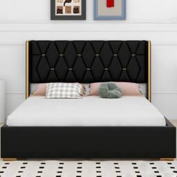 PARADISE BEDS LTD Dream Elite Velvet Upholstered Double Bed Set in Black