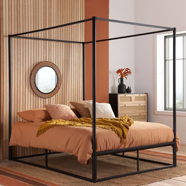 Birlea Four Poster Bed Frame Black Metal 4 Poster Canopy Farringdon - Size: Double - image 1