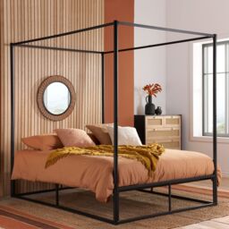 Birlea Four Poster Bed Frame Black Metal 4 Poster Canopy Farringdon - Size: Double - thumbnail 1