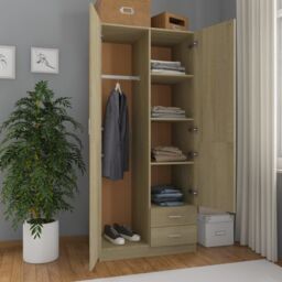 Berkfield Home Wardrobe Sonoma Oak 80x52x180 cm Engineered Wood in Brown - Size: 80 x 52 x 180 cm - thumbnail 3