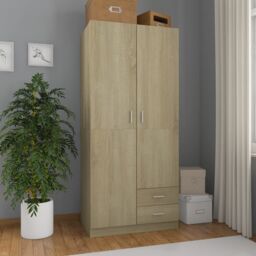 Berkfield Home Wardrobe Sonoma Oak 80x52x180 cm Engineered Wood in Brown - Size: 80 x 52 x 180 cm - thumbnail 1