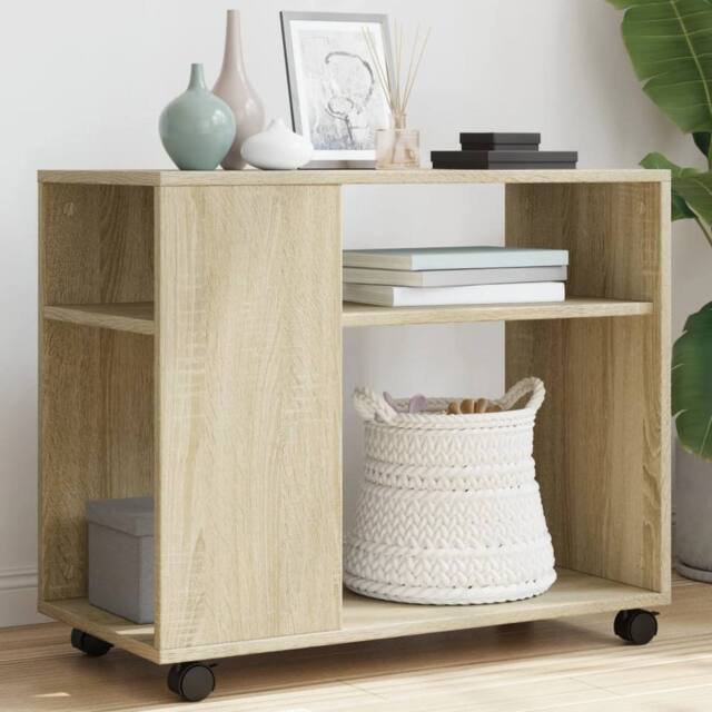 Berkfield Home Side Table with Wheels Sonoma Oak 70x35x60 cm Engineered Wood in Light Tan - Size: 70 x 35 x 60 cm - image 1