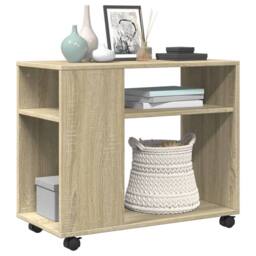 Berkfield Home Side Table with Wheels Sonoma Oak 70x35x60 cm Engineered Wood in Light Tan - Size: 70 x 35 x 60 cm - thumbnail 4