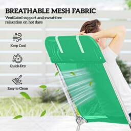 OUTSUNNY Sun Lounger Foldable Reclining Chair with Headrest Dark Green - Size: 180 cm x 60 cm - thumbnail 6