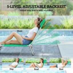 OUTSUNNY Sun Lounger Foldable Reclining Chair with Headrest Dark Green - Size: 180 cm x 60 cm - thumbnail 4