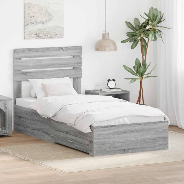 Berkfield Home Bed Frame Grey Sonoma & Silver 75 x 190 cm Engineered Wood - image 1