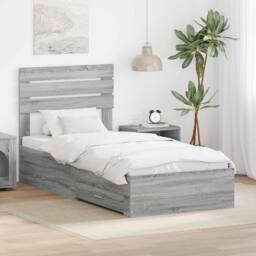 Berkfield Home Bed Frame Grey Sonoma & Silver 75 x 190 cm Engineered Wood - thumbnail 1