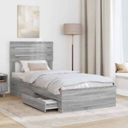 Berkfield Home Bed Frame Grey Sonoma & Silver 75 x 190 cm Engineered Wood - thumbnail 3