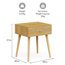 VonHaus Sienna 1 Drawer Set of 2 Rattan Fronted Bedside Table in Natural - thumbnail 5