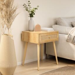 VonHaus Sienna 1 Drawer Set of 2 Rattan Fronted Bedside Table in Natural - thumbnail 4