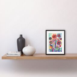 "Artery8 Wall Art Print Large Flower Blooms With Embroidery Style Patterns Folk Art Watercolour Painting Artwork Framed 9X7 Inch - Size: W7"" x H9""" - thumbnail 2