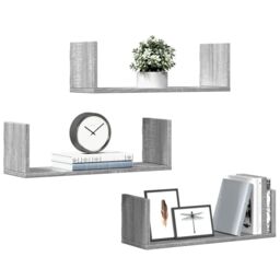 Berkfield Home Wall Shelves 3 pcs Grey Sonoma 58x18x18 cm Engineered Wood - Size: 58 x 18 x 18 cm - thumbnail 1