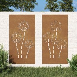Berkfield Home Garden Wall Decorations 2pcs 105x55cm Corten Steel Flower Design in Brown - Size: 105x55 cm