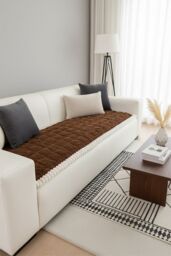 Living and Home Plush Quilted Non-slip Sofa Protector in Brown - Size: Small