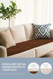 Living and Home Plush Quilted Non-slip Sofa Protector in Brown - Size: Small - thumbnail 2