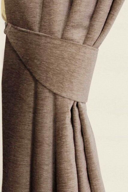 Homescapes Chenille Curtain Tie Back Pair in Beige - image 1