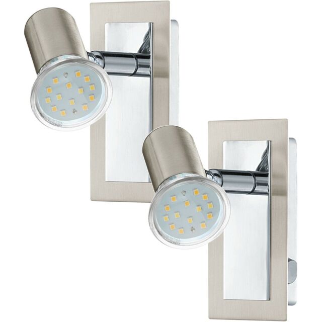 Loops 2 PACK Wall Light Colour Satin Nickel Chrome Plated Rocker Switch GU10 1x5W in Metallics - image 1