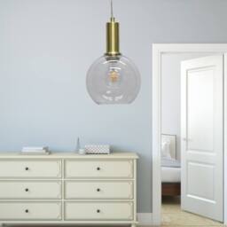 First Choice Lighting Set of 2 Barnum - Clear Glass Globe Satin Brass Deco Pendant Fittings - thumbnail 5