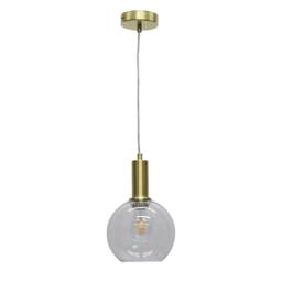 First Choice Lighting Set of 2 Barnum - Clear Glass Globe Satin Brass Deco Pendant Fittings - thumbnail 2