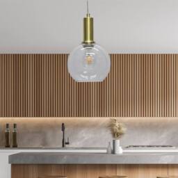 First Choice Lighting Set of 2 Barnum - Clear Glass Globe Satin Brass Deco Pendant Fittings - thumbnail 4