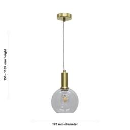 First Choice Lighting Set of 2 Barnum - Clear Glass Globe Satin Brass Deco Pendant Fittings - thumbnail 6