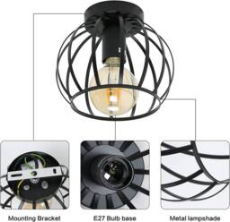 Goeco Vintage Ceiling Light Black Semi Flush-Mounted Ceiling Light - thumbnail 6