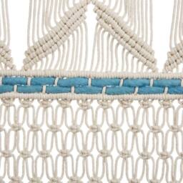 Wyld and Coco Cotton Wall Hanging Beige with Blue Fringed Boho Decor - thumbnail 5
