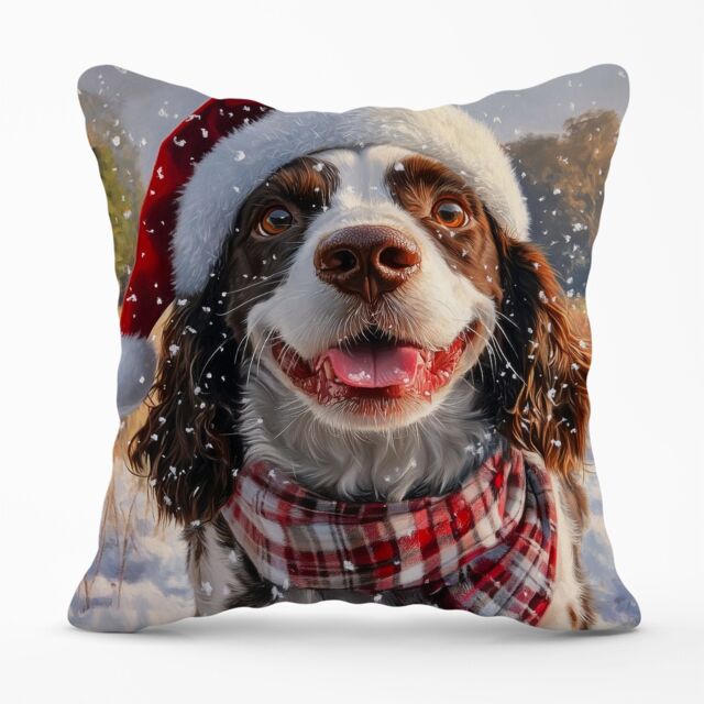 Warren Reed - Designer Christmas Springer Spaniel Cushion in Brown - Size: 60 cm x 60 cm - image 1