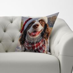 Warren Reed - Designer Christmas Springer Spaniel Cushion in Brown - Size: 60 cm x 60 cm - thumbnail 3