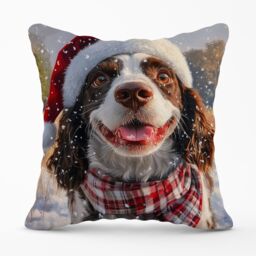 Warren Reed - Designer Christmas Springer Spaniel Cushion in Brown - Size: 60 cm x 60 cm - thumbnail 1