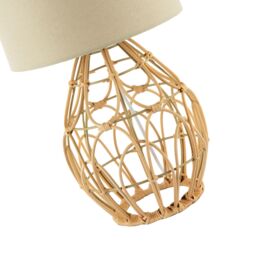 Happy Homewares Traditional Vintage Wrapped Rattan Table Lamp with Cream Linen Fabric Shade in Brown - thumbnail 4