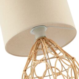 Happy Homewares Traditional Vintage Wrapped Rattan Table Lamp with Cream Linen Fabric Shade in Brown - thumbnail 3
