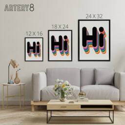 "Artery8 Hi Bold Retro Rainbow Font Colourful Typography Framed Canvas Art - Size: W12"" x H16""" - thumbnail 4