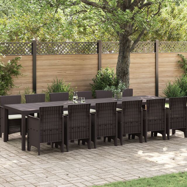 Berkfield Home 13 Piece Garden Dining Set with Cushions Brown Poly Rattan - image 1
