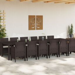 Berkfield Home 13 Piece Garden Dining Set with Cushions Brown Poly Rattan - thumbnail 3