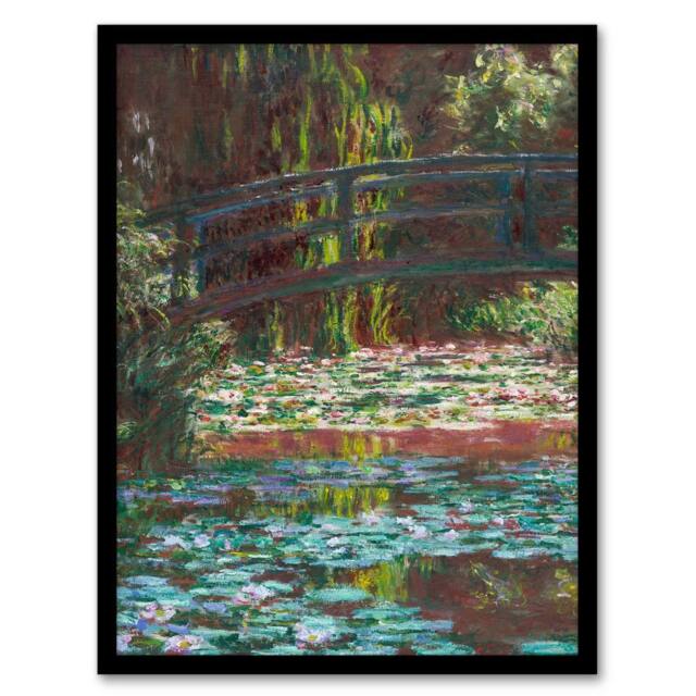 Artery8 Claude Monet Framed Wall Art Print Water Lily Pond with Bridge - Size: A4 - image 1