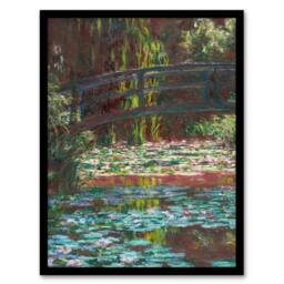 Artery8 Claude Monet Framed Wall Art Print Water Lily Pond with Bridge - Size: A4 - thumbnail 1