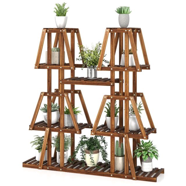 Costway Wood Plant Stand 5-Tier 10 Pots Plant Display Rack Indoor Flowerpot Holder in Brown - image 1