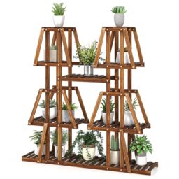Costway Wood Plant Stand 5-Tier 10 Pots Plant Display Rack Indoor Flowerpot Holder in Brown
