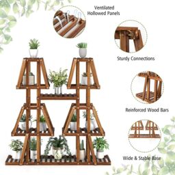 Costway Wood Plant Stand 5-Tier 10 Pots Plant Display Rack Indoor Flowerpot Holder in Brown - thumbnail 4