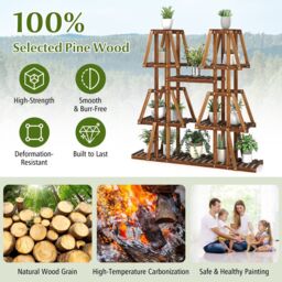 Costway Wood Plant Stand 5-Tier 10 Pots Plant Display Rack Indoor Flowerpot Holder in Brown - thumbnail 5