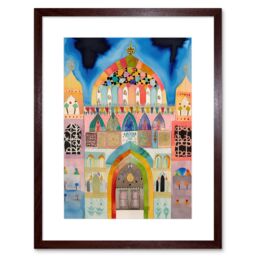 "Artery8 Wall Art Print Jewish Synagogue Decorated Facade Folk Art Watercolour Painting Artwork Framed 9X7 Inch in Brown - Size: W7"" x H9""" - thumbnail 1
