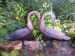 Inspirational Gifting Pair of Geese Sculptures Garden Ornament in Bronze - thumbnail 2
