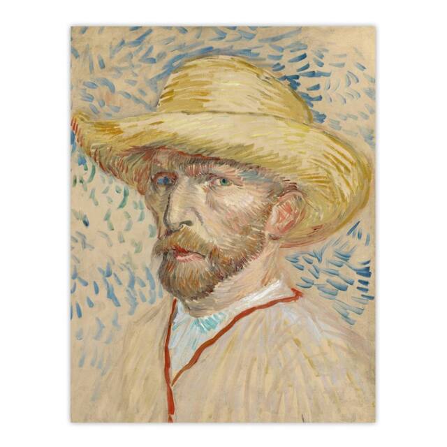 "Artery8 Self Portrait with Straw Hat Van Gogh Vintage Wall Art Print Poster in Beige - Size: W18"" x H24""" - image 1