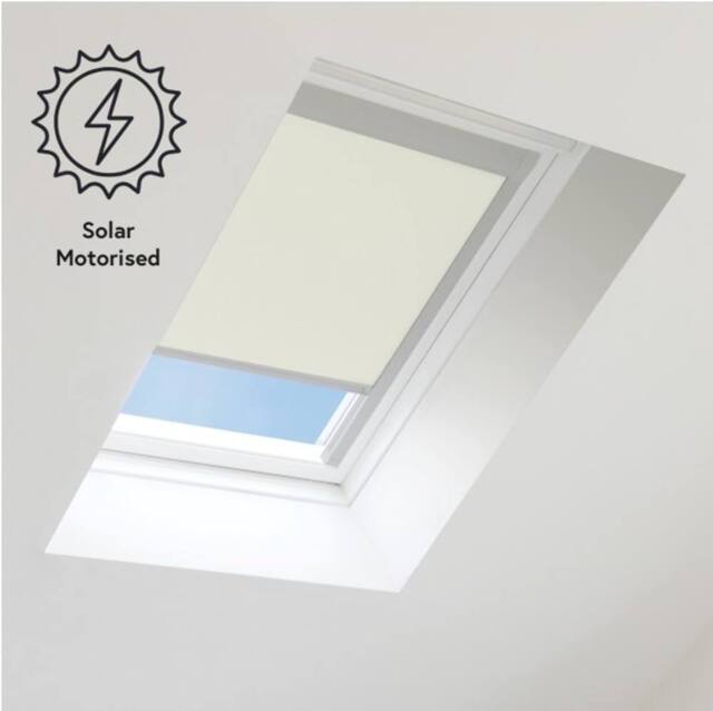 Bloc Blinds Solar Powered Blackout Blind for Velux Roof Windows - Cream in Silver - Size: M08 - image 1