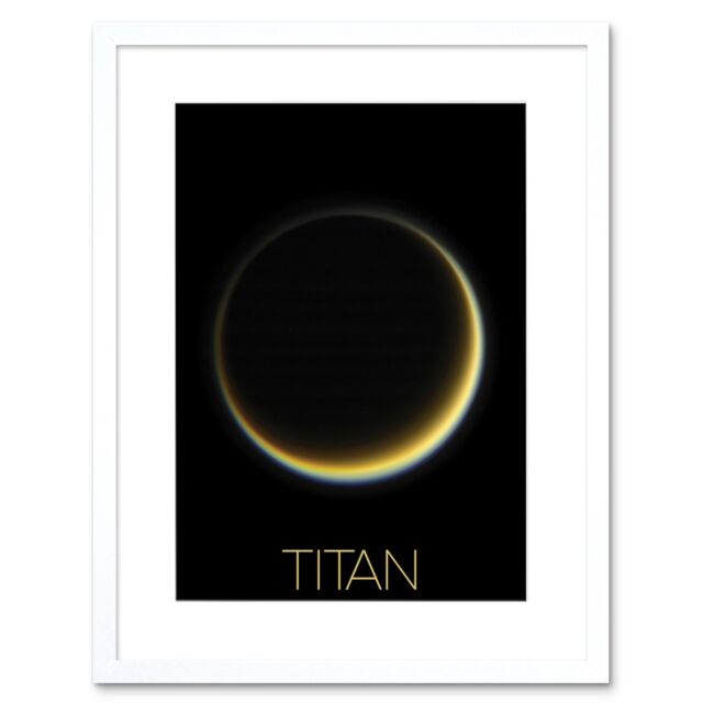 "Artery8 Wall Art Print NASA Our Solar System Titan Saturn's Moon Night Side Artwork Framed 9X7 Inch in White - Size: W7"" x H9""" - image 1